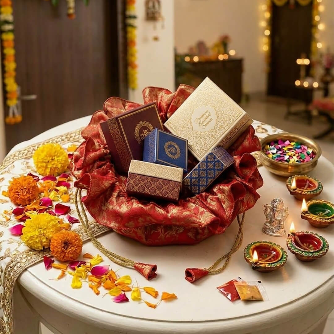 Brocade Potli with Decorated Steel Thali