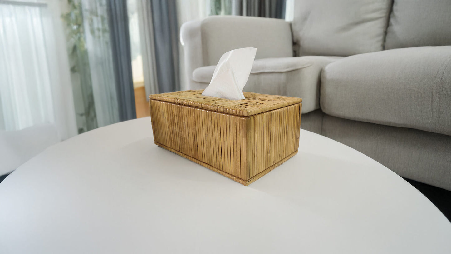 Rectangular Handwoven Cane Tissue Box – Maze Pattern