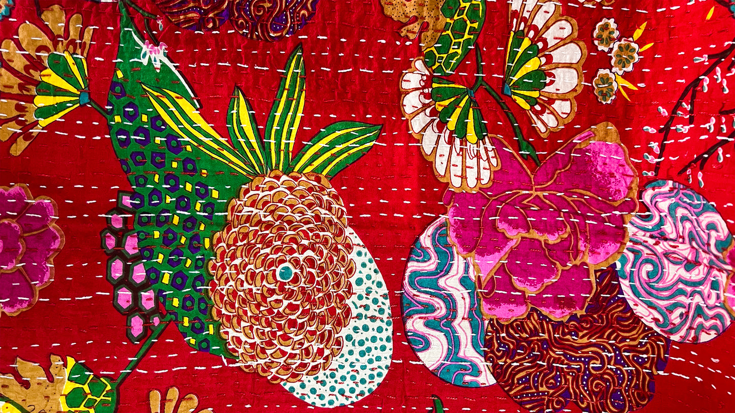 Dark Pink with Chrysanthemum Flowers Dohar Kantha All - Over Single
