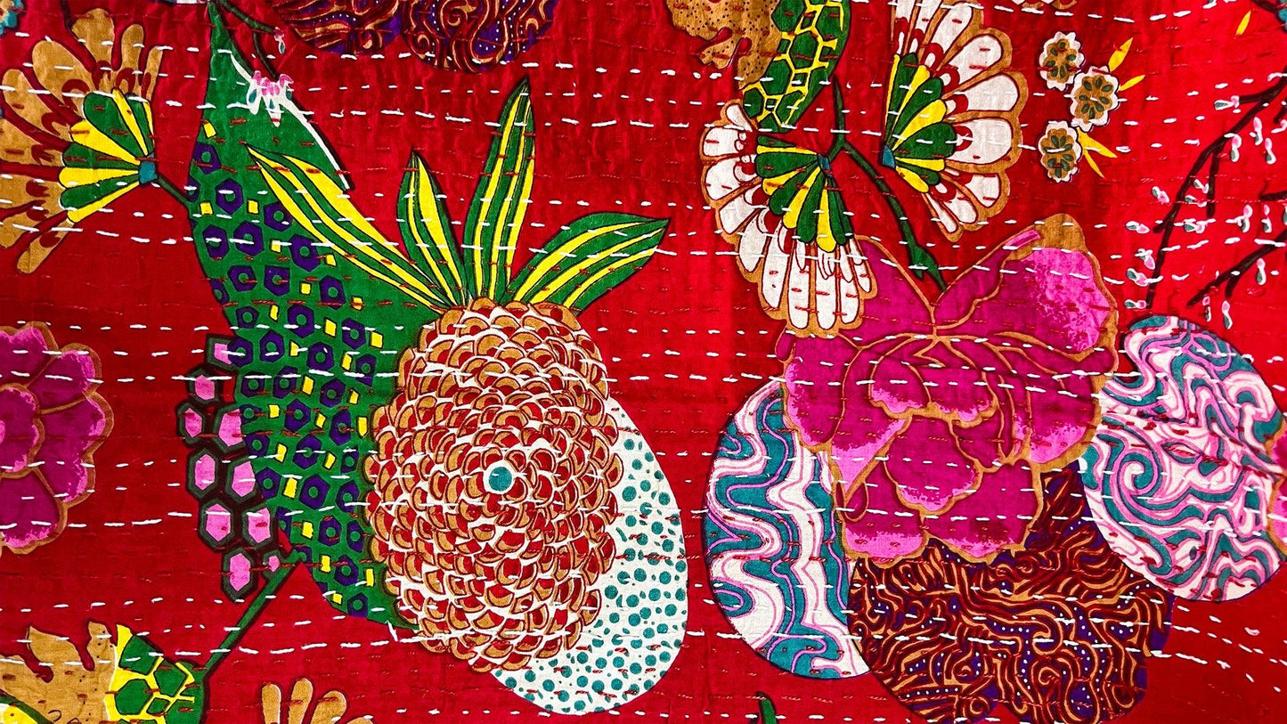 Dark Pink with Chrysanthemum Flowers Dohar Kantha All - Over Single