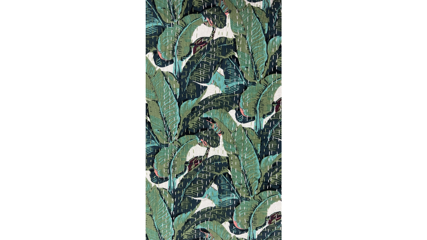 Dohar Cream Green Leaves Dohar Kantha All - Over Double