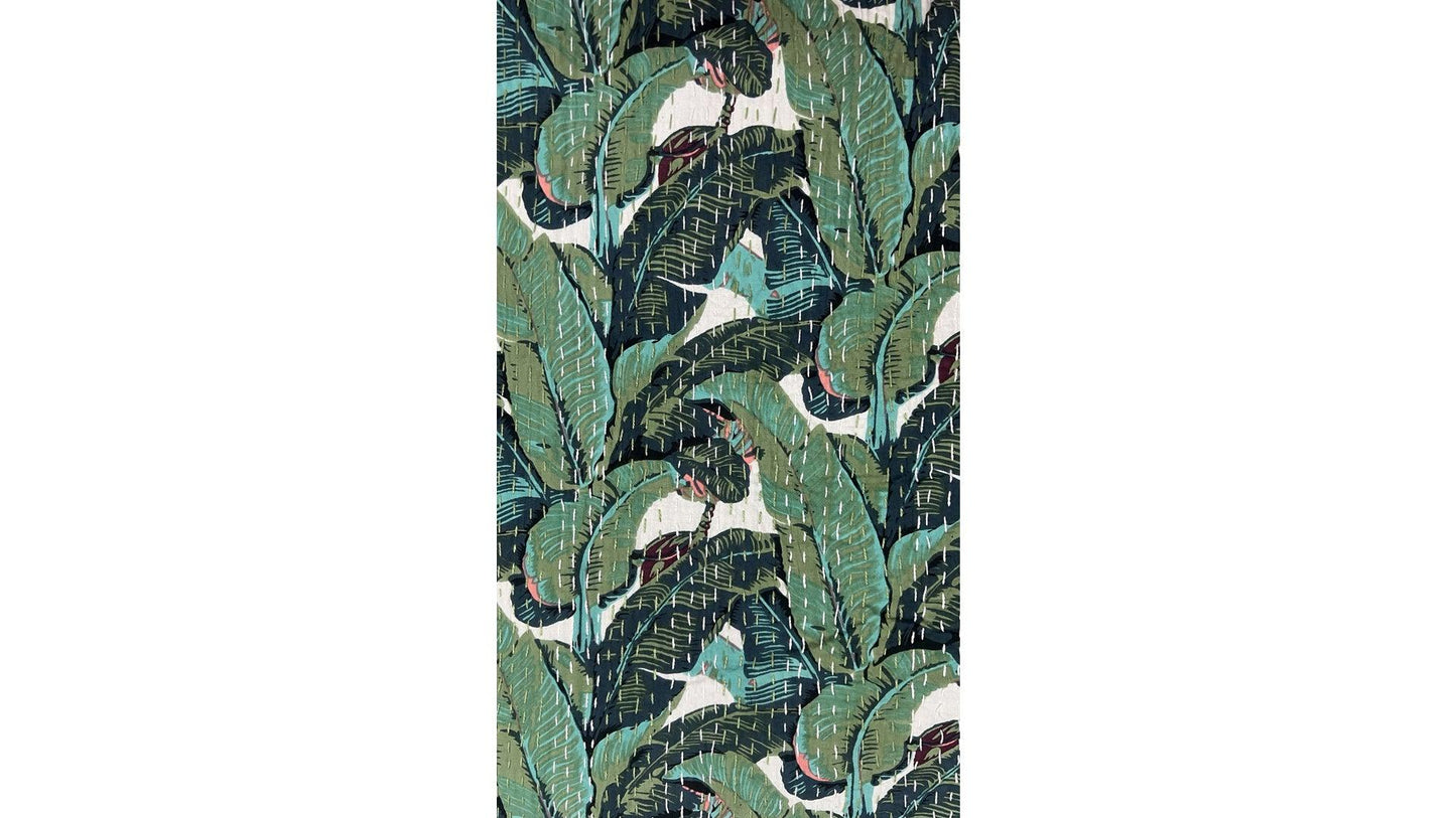 Dohar Cream Green Leaves Dohar Kantha All - Over Double