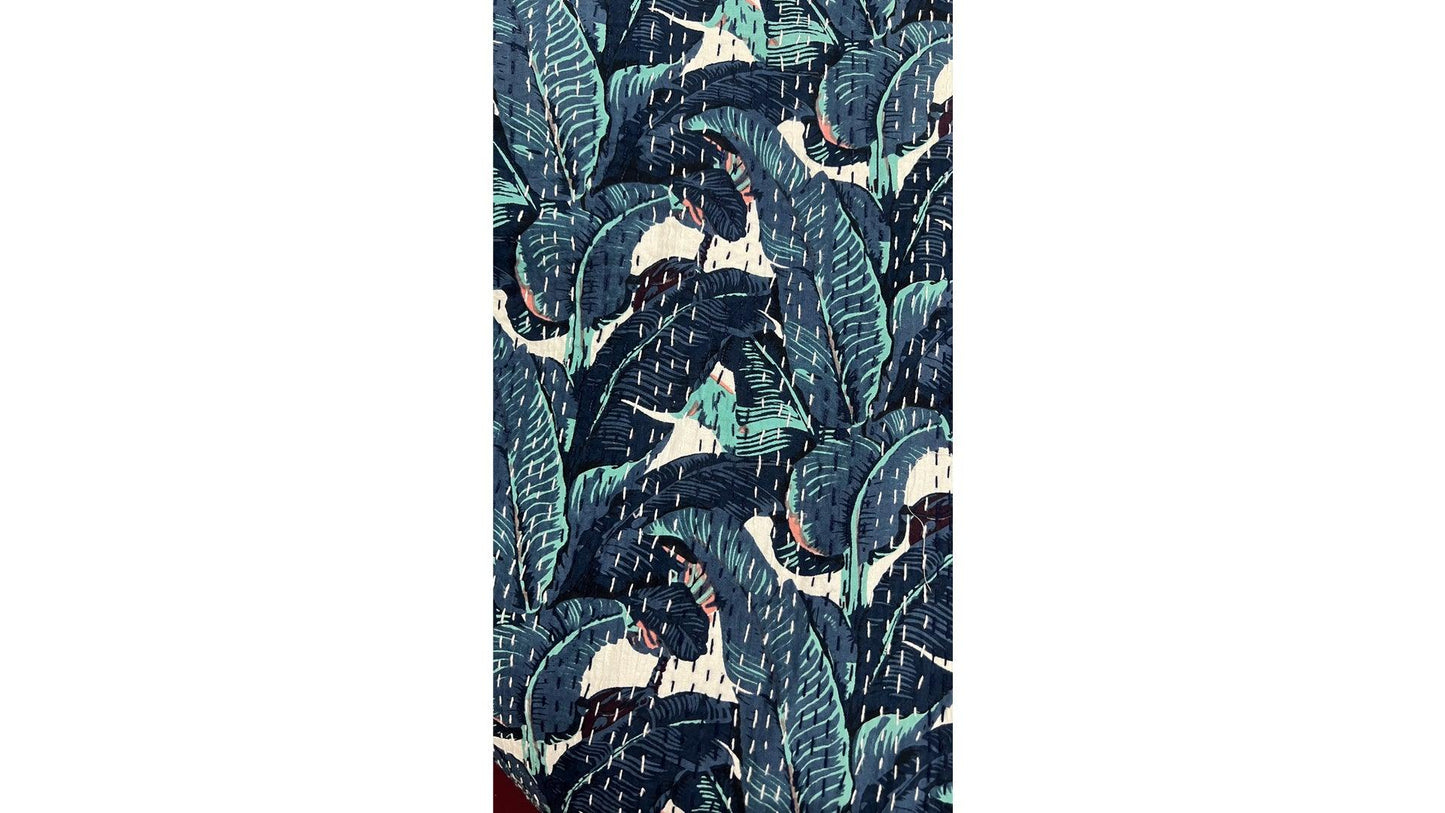 Dark Blue Light Blue Leaves Dohar Kantha All - Over Double