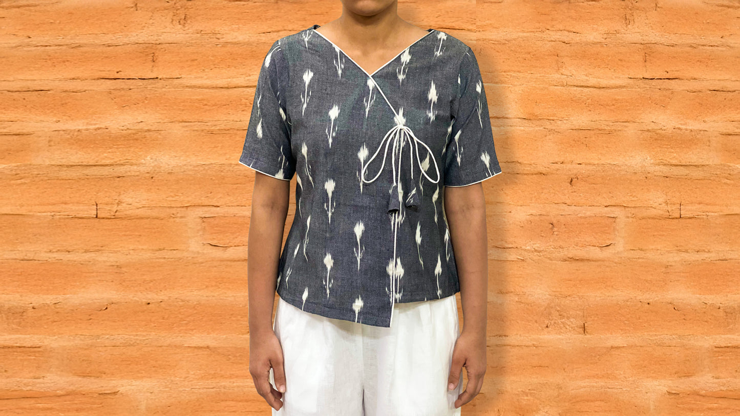 Angrakha Top in Grey Ikkat