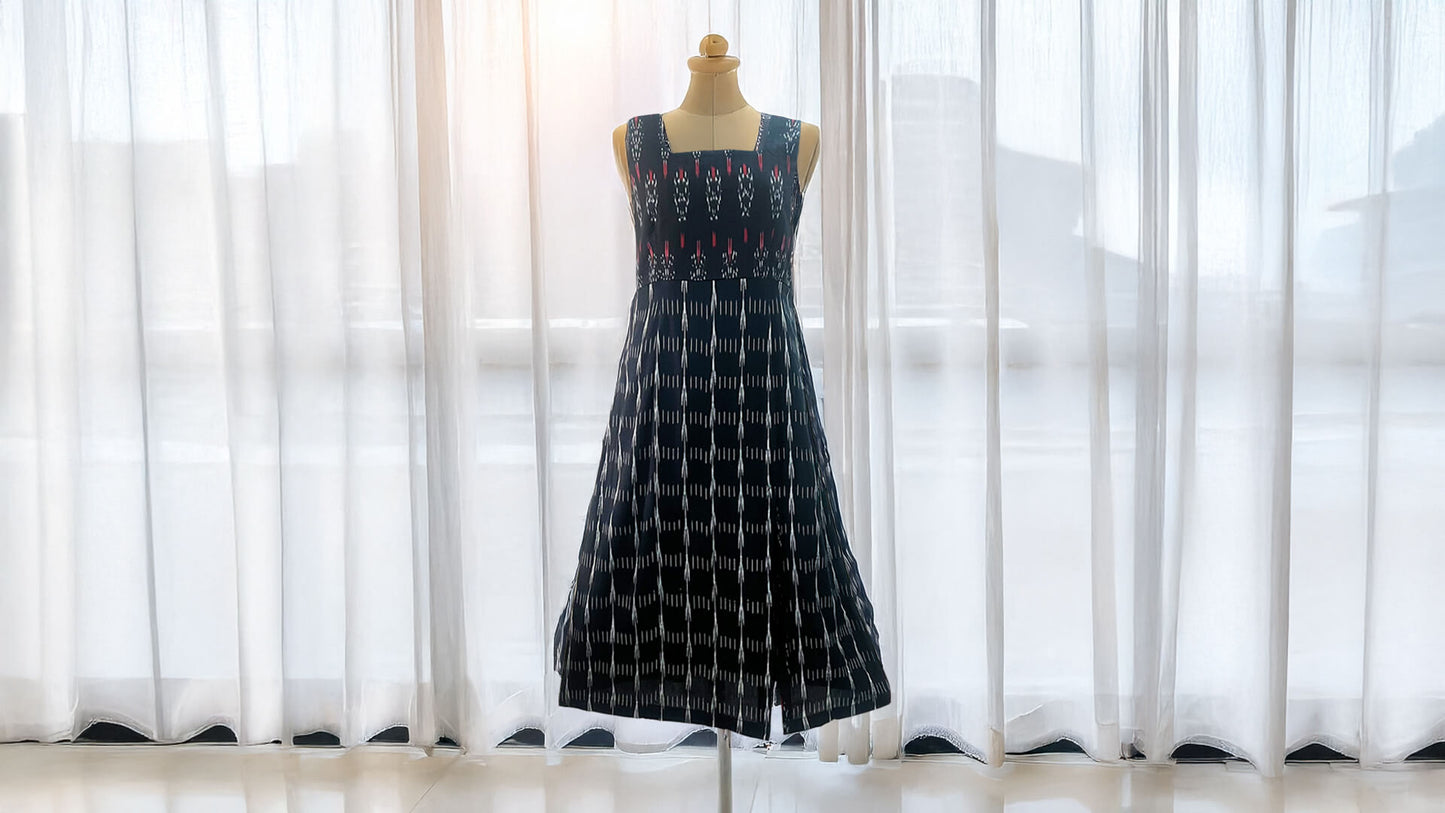 Ikkat Black Dress with Straps and Slit