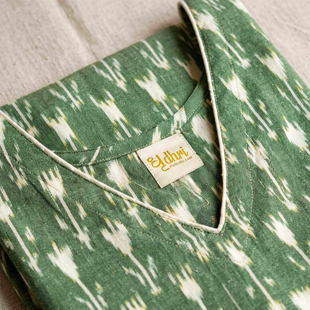 Ikkat Long Kurta in Green