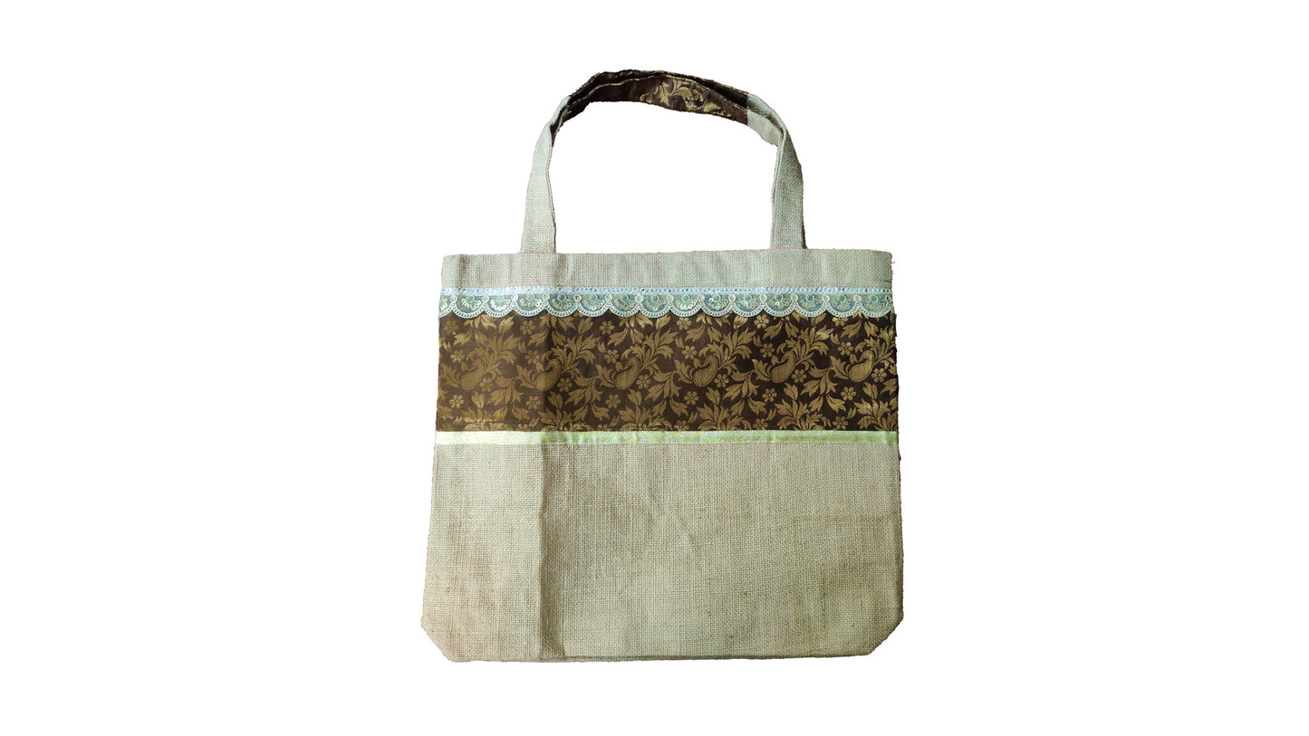 Jute Tote Bag with Brocade Border