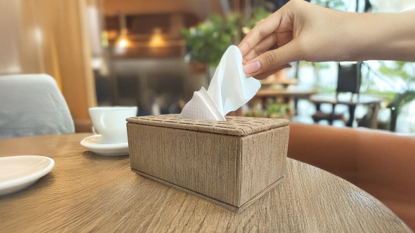 Rectangular Jute Wrapped Tissue Box – Horizontal Mountains