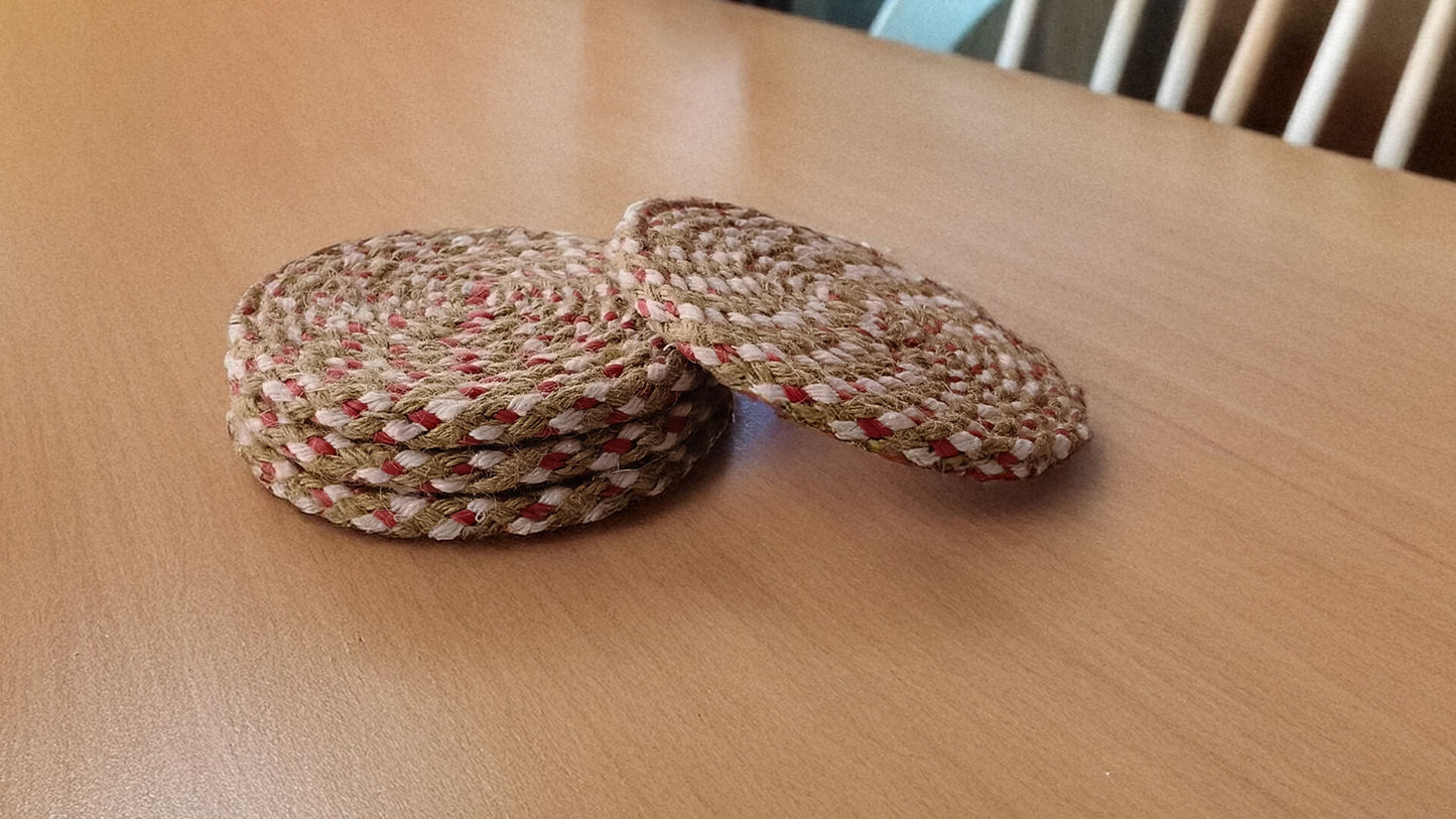 Jute and Red Thread Coasters