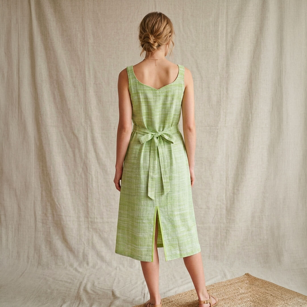 Khadi Green Dress with Belt