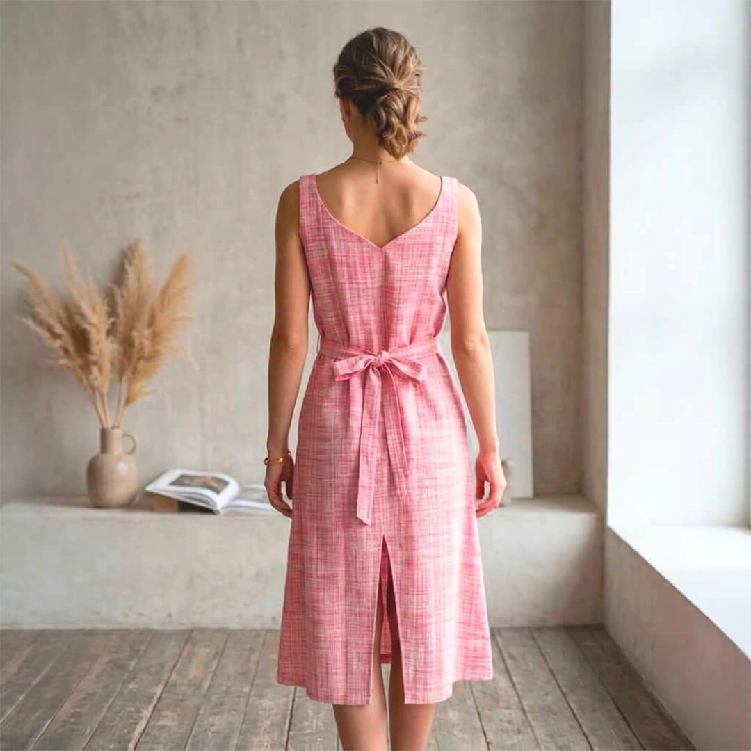 Khadi Pink Dress with Belt