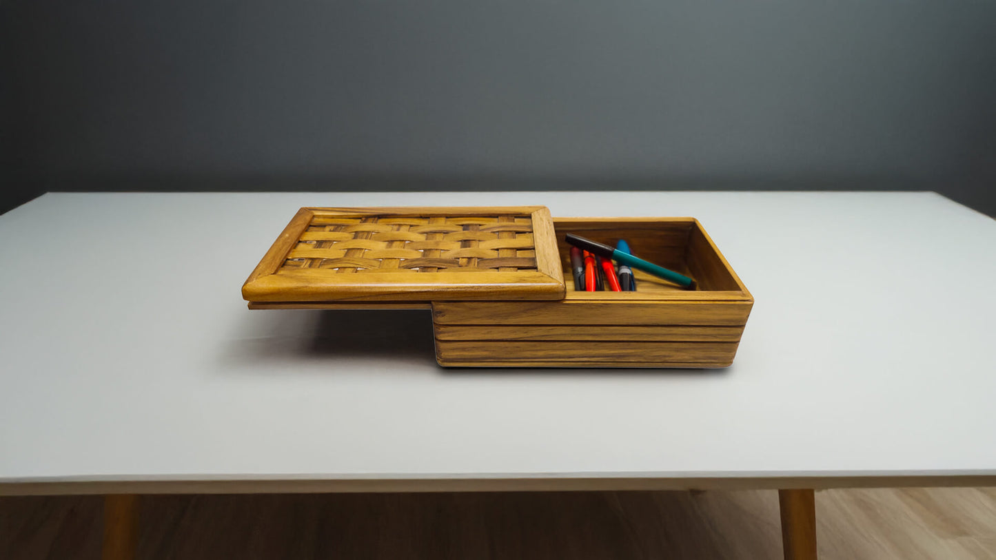 Multipurpose Rectangle Box with Slider in Teak Wood