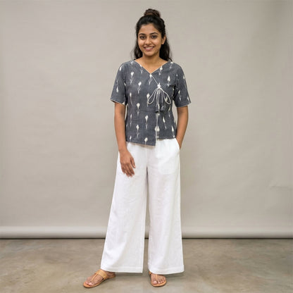 Angrakha Top in Grey Ikkat