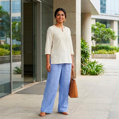 Basic Pant in Blue Linen
