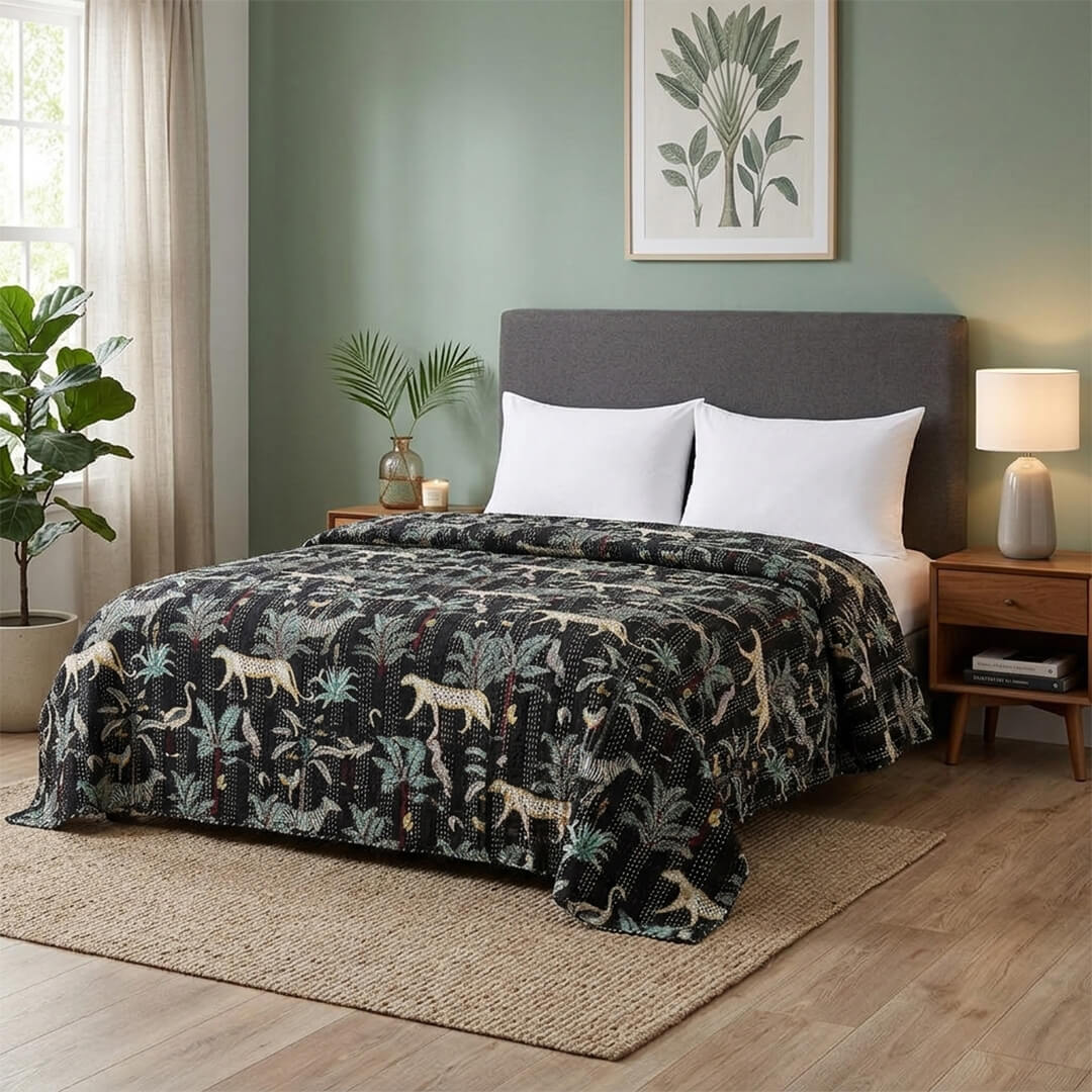 Black Cream Tiger Dohar Kantha All - Over Double