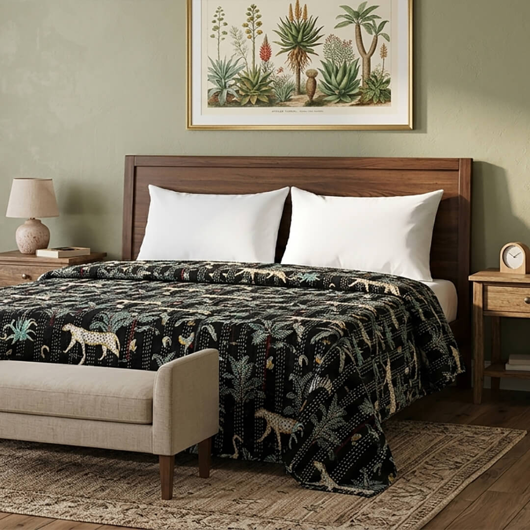 Black Cream Tiger Dohar Kantha All - Over Double