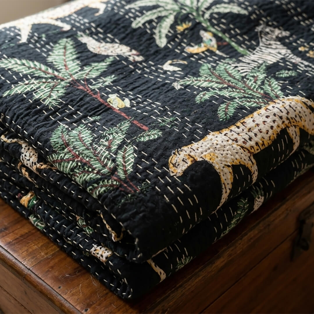 Black Cream Tiger Dohar Kantha All - Over Double