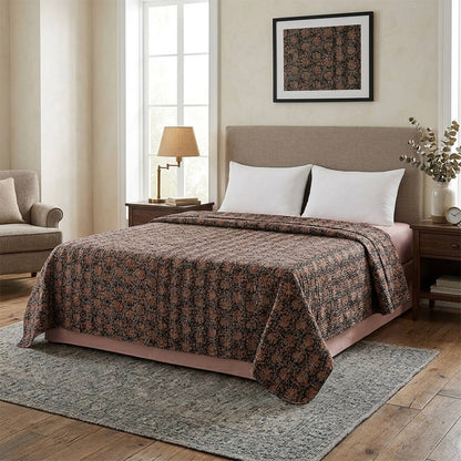 Black Orange Flowers Dohar Kantha All - Over Double