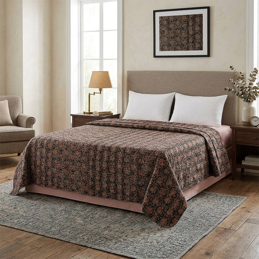 Black Orange Flowers Dohar Kantha All - Over Double