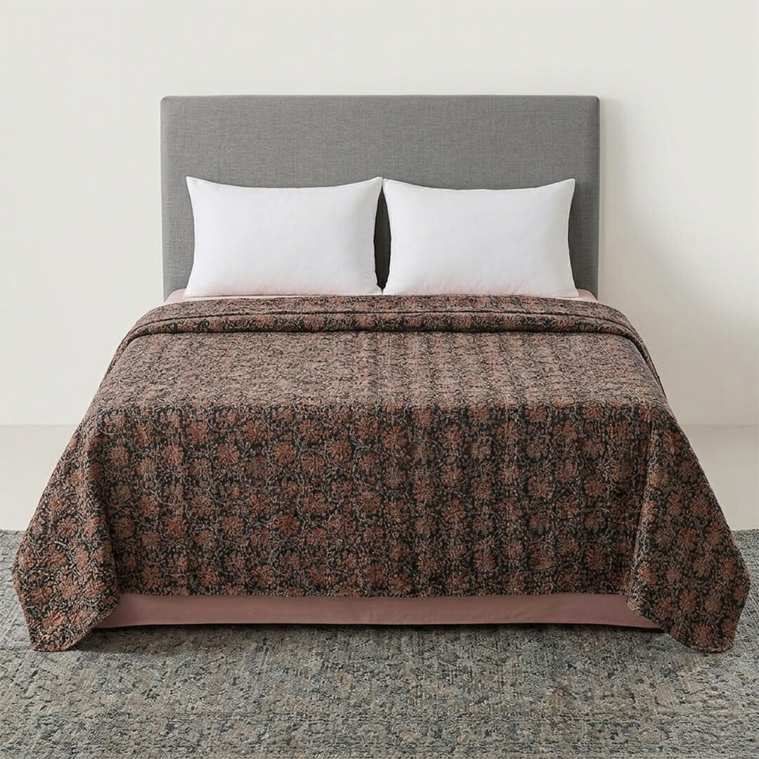 Black Orange Flowers Dohar Kantha All - Over Double