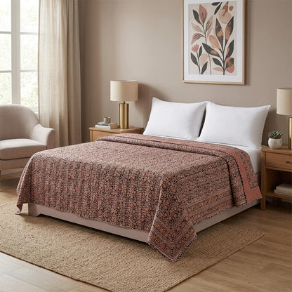 Black Red Cream Flowers Dohar Kantha All - Over Double