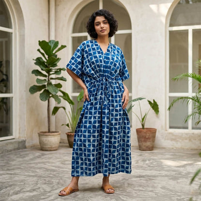 Block Print Kimono Dress Kaftan