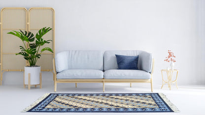 Blue and Beige Leher