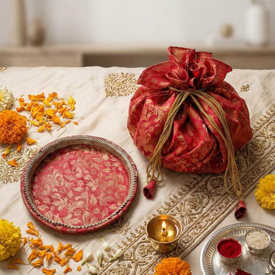Brocade Potli with Decorated Steel Thali