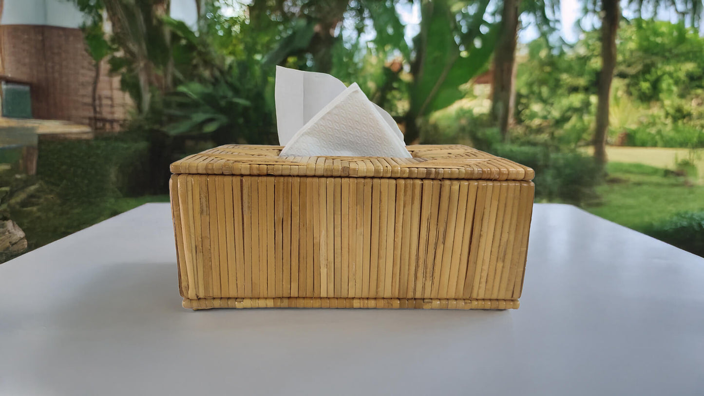 Rectangular Handwoven Cane Tissue Box – Arrowhead Pattern