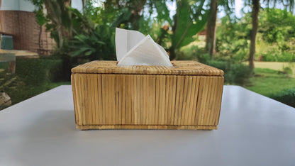 Rectangular Handwoven Cane Tissue Box – Arrowhead Pattern
