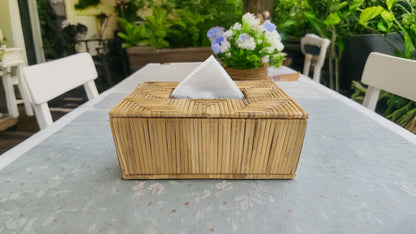 Rectangular Handwoven Cane Tissue Box – Arrowhead Pattern