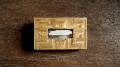 Rectangular Handwoven Cane Tissue Box – Arrowhead Pattern