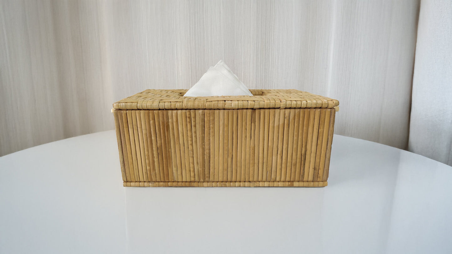 Rectangular Handwoven Cane Tissue Box – Double Pattern