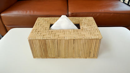 Rectangular Handwoven Cane Tissue Box – Double Pattern