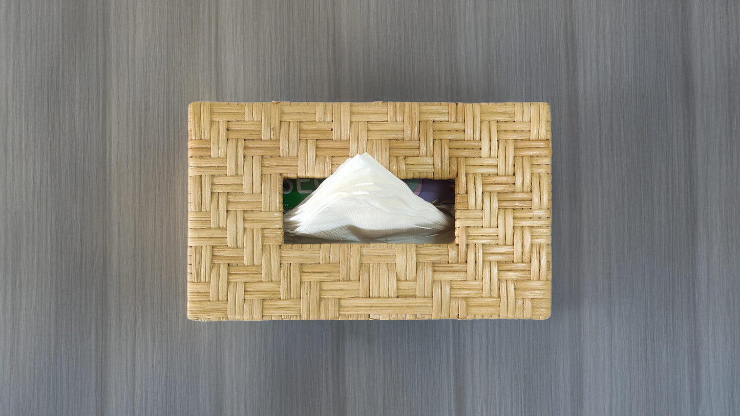 Rectangular Handwoven Cane Tissue Box – Double Pattern