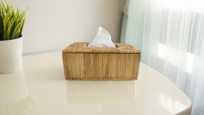 Rectangular Handwoven Cane Tissue Box – Maze Pattern