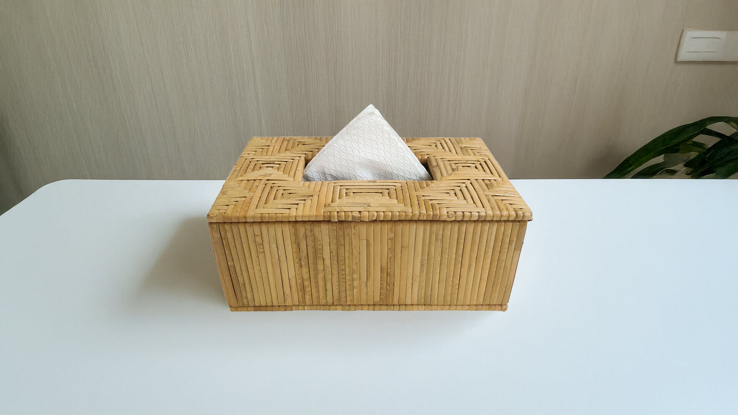 Rectangular Handwoven Cane Tissue Box – Maze Pattern