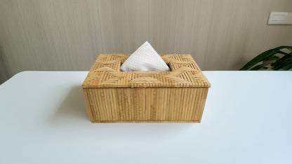 Rectangular Handwoven Cane Tissue Box – Maze Pattern