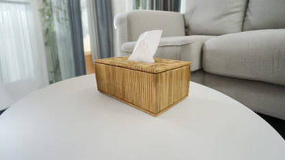 Rectangular Handwoven Cane Tissue Box – Maze Pattern