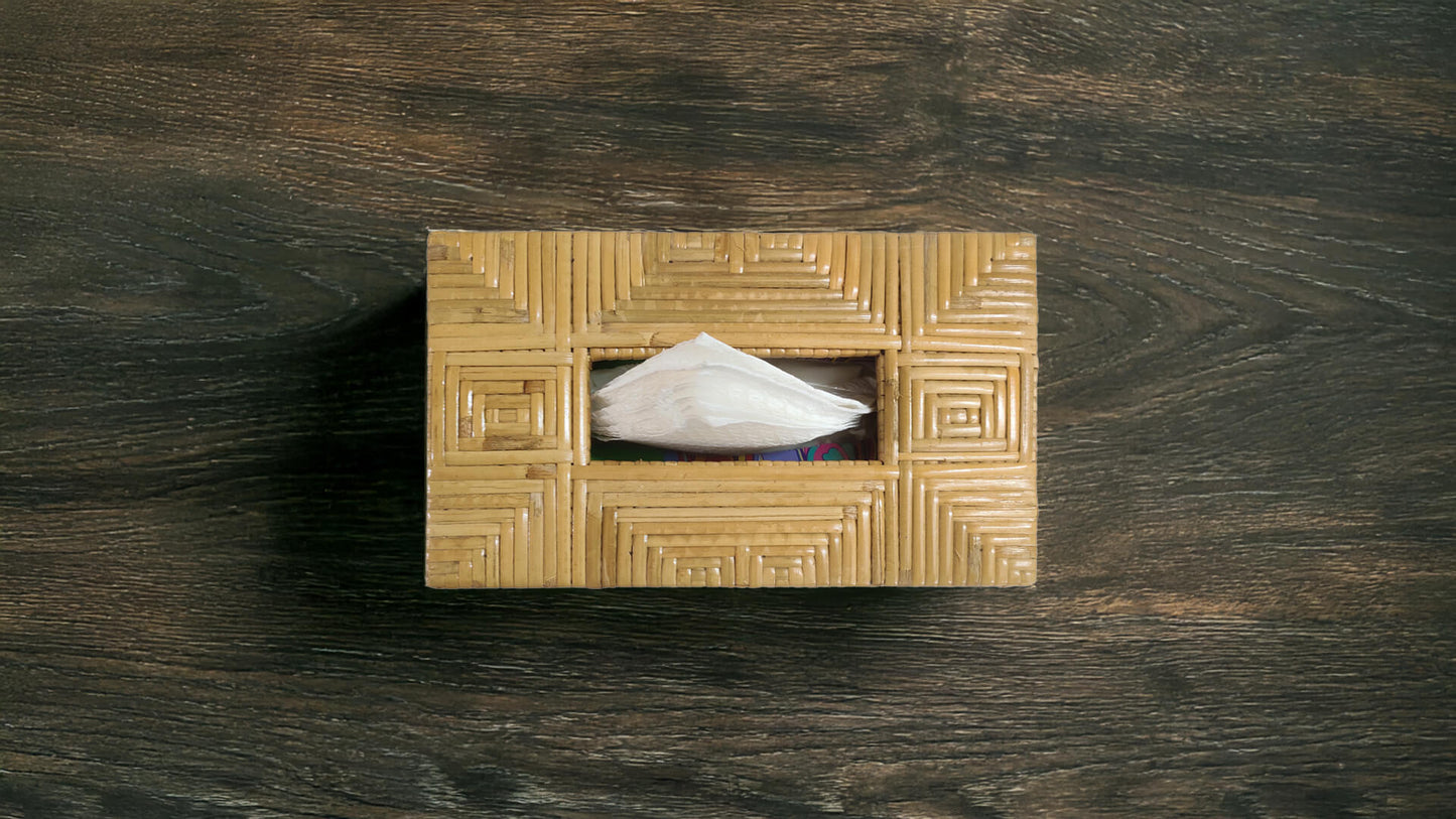 Rectangular Handwoven Cane Tissue Box – Pyramid Pattern