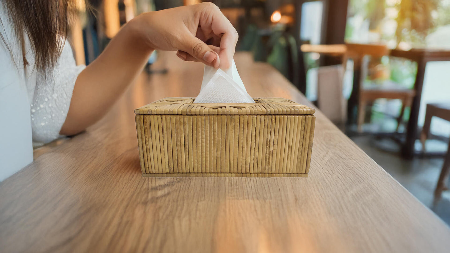 Rectangular Handwoven Cane Tissue Box – Pyramid Pattern