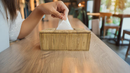 Rectangular Handwoven Cane Tissue Box – Pyramid Pattern