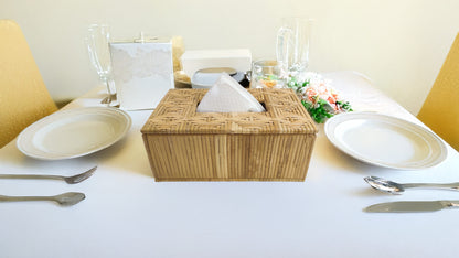 Rectangular Handwoven Cane Tissue Box – Square Pattern
