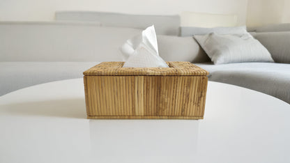 Rectangular Handwoven Cane Tissue Box – Square Pattern