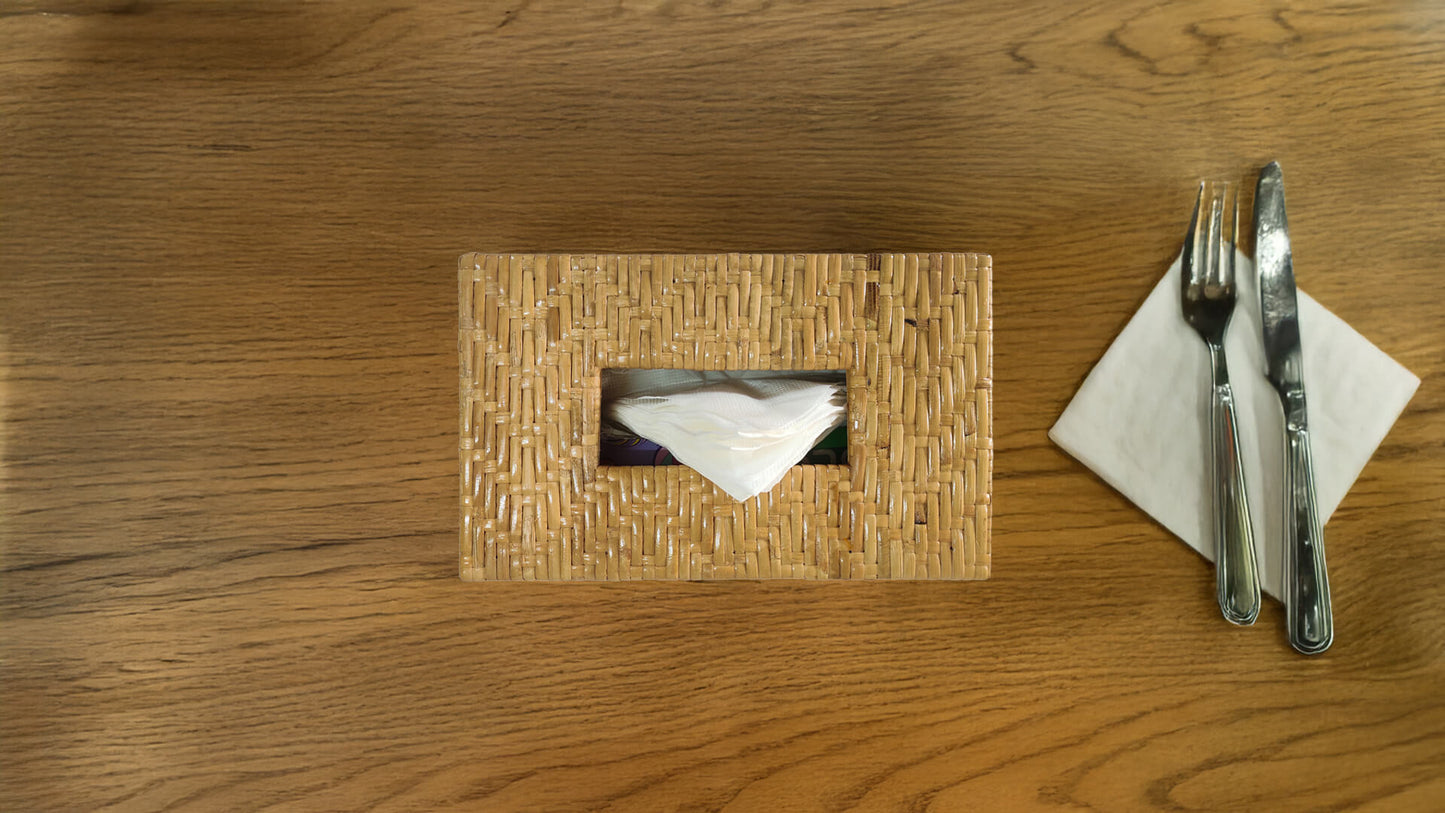 Rectangular Handwoven Cane Tissue Box – Sugracane Pattern