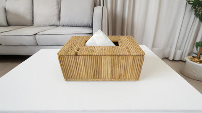 Rectangular Handwoven Cane Tissue Box – Sugracane Pattern
