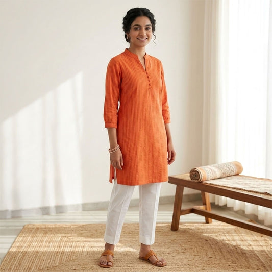 Cotton Kurti with Tricolour Kantha