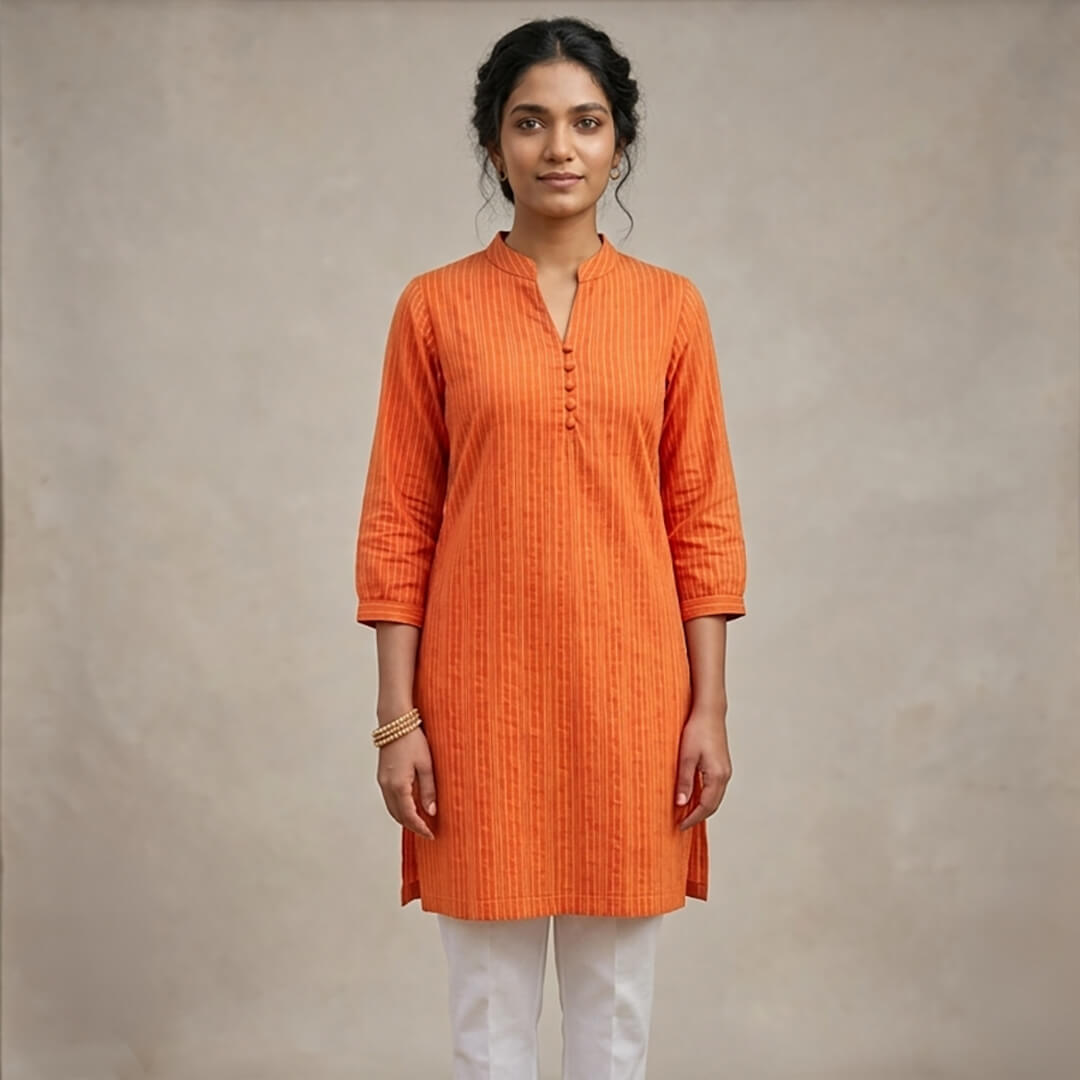 Cotton Kurti with Tricolour Kantha