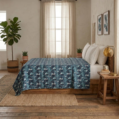 Dark Blue Light Blue Leaves Dohar Kantha All - Over Double