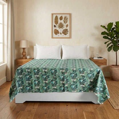 Dohar Cream Green Leaves Dohar Kantha All - Over Double
